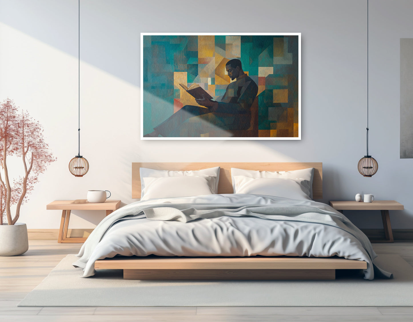 Black Man Reading Teal Abstract African American wall art artwork view