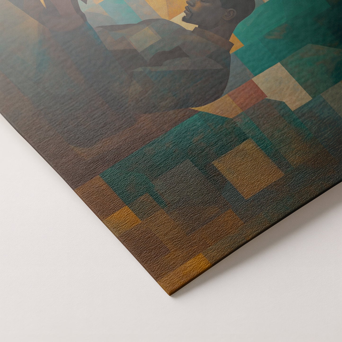Black Man Reading Teal Abstract African American wall art artwork by MoomZee Artwork