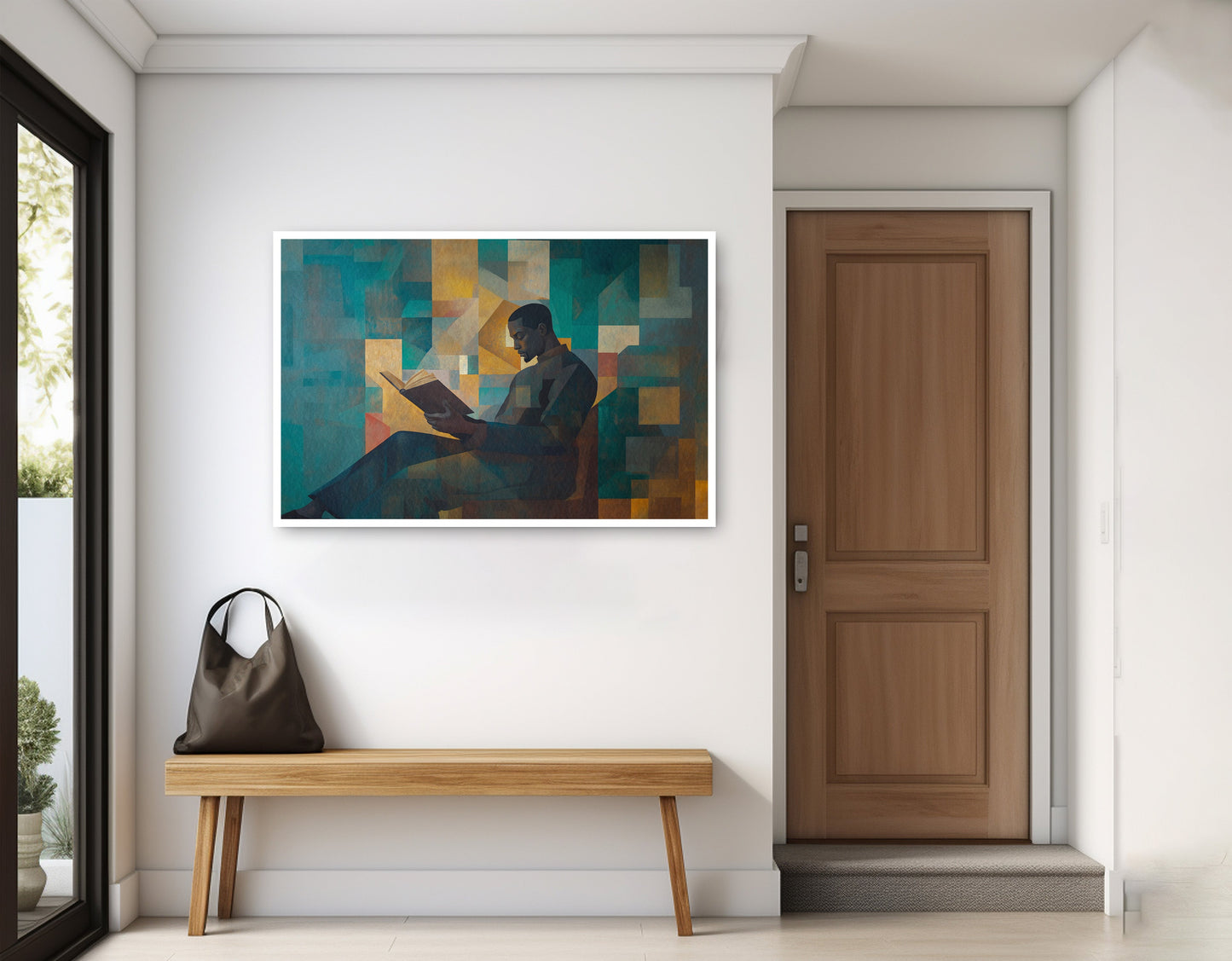 Black Man Reading Teal Abstract African American wall art home decor view