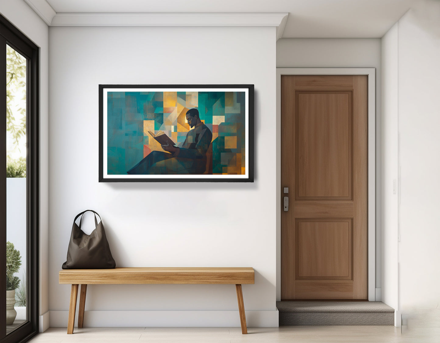 Black Man Reading Teal Abstract African American wall art view 71