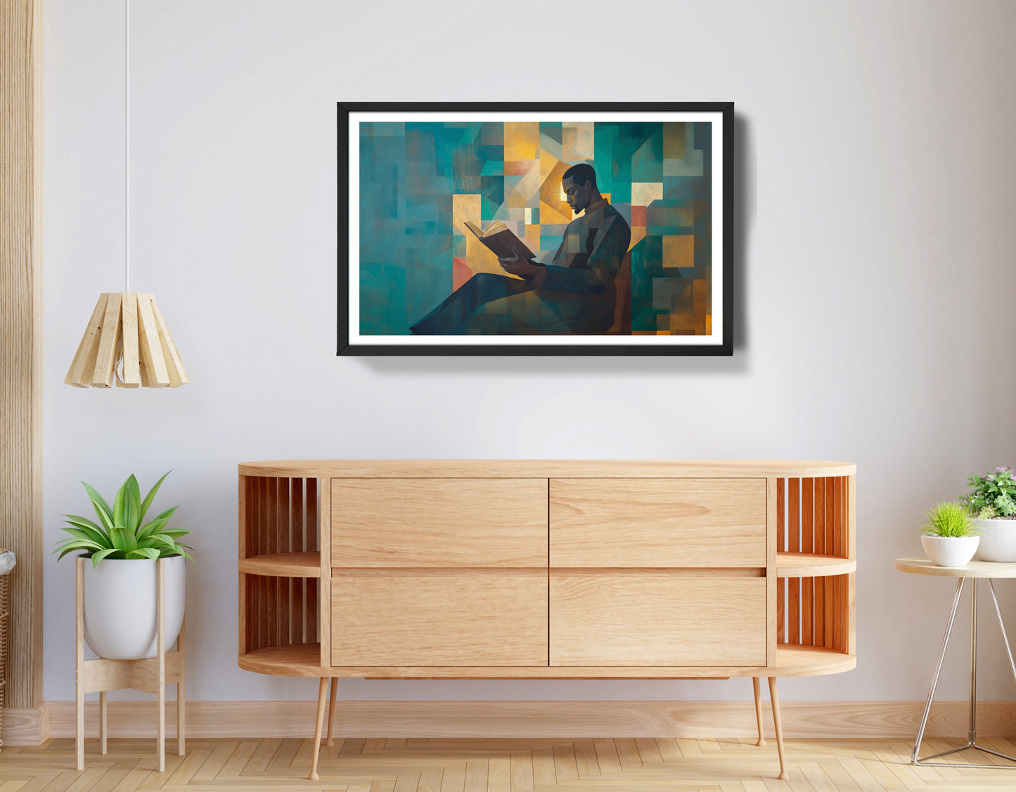 Black Man Reading Teal Abstract African American wall art view 68