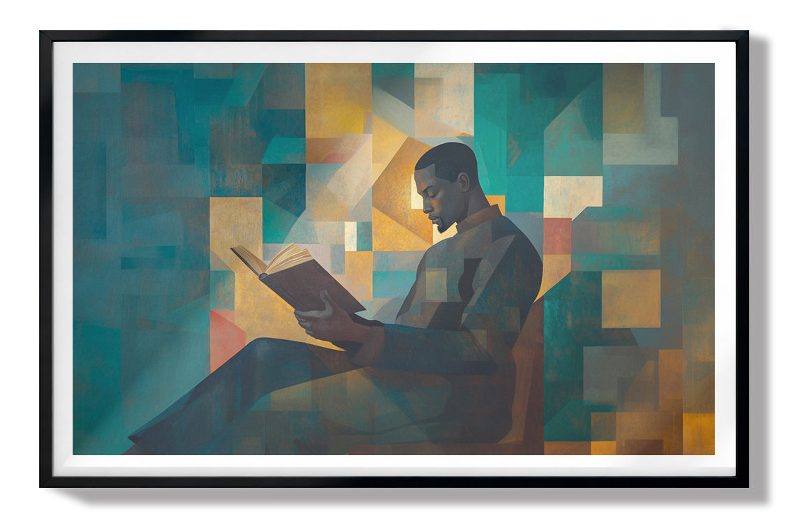 Black Man Reading Teal Abstract African American wall art view 67