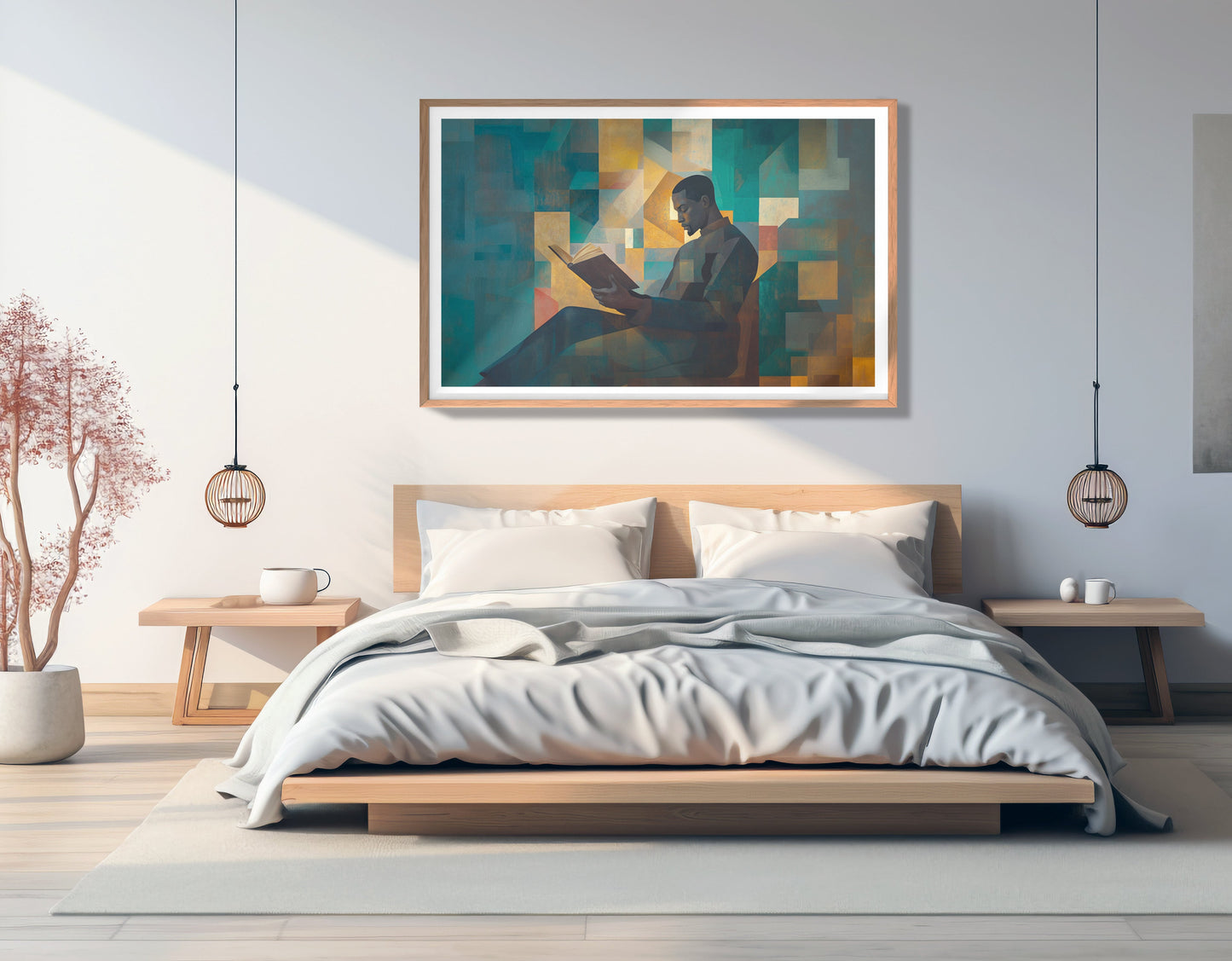 Black Man Reading Teal Abstract African American wall art view 81