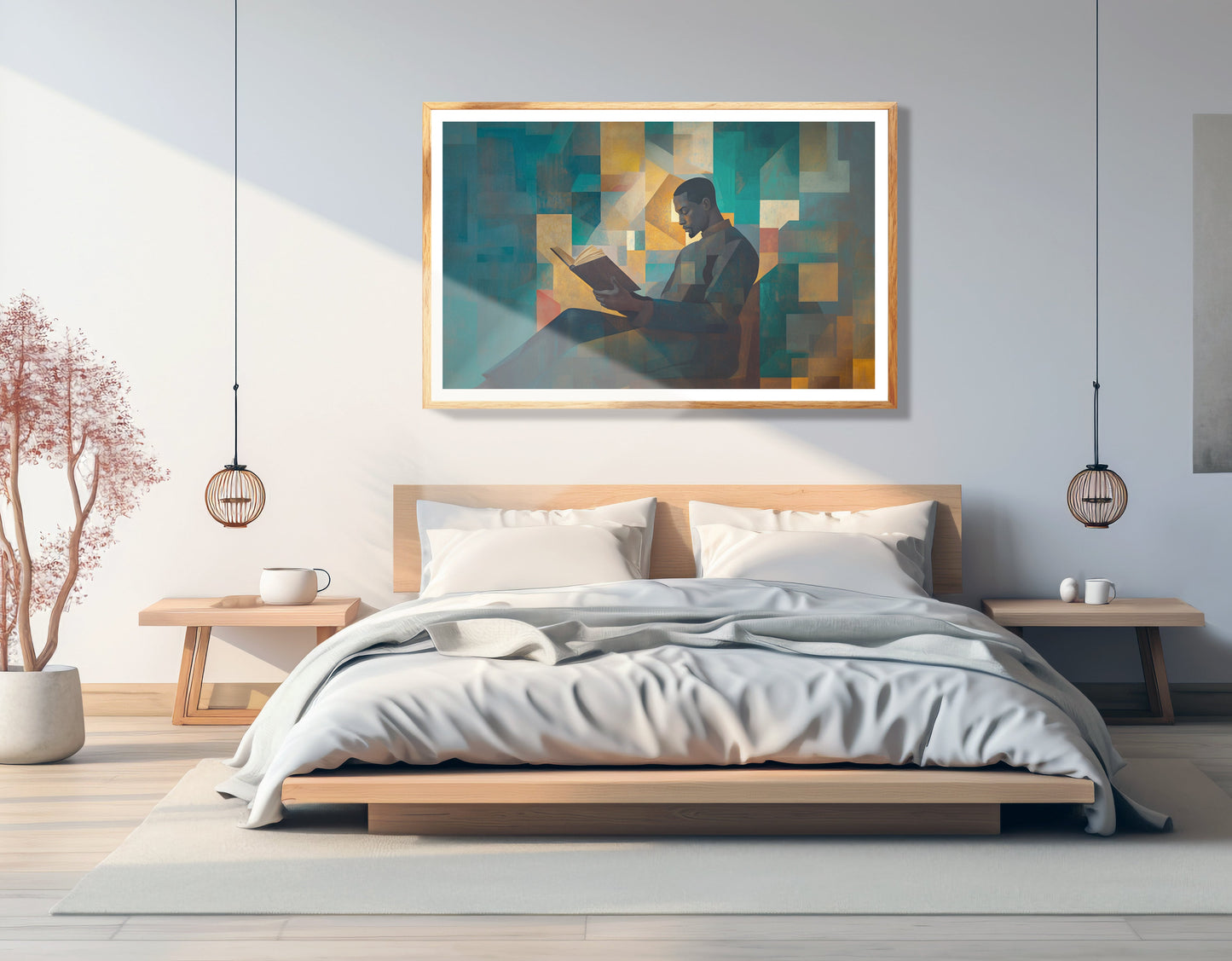 Black Man Reading Teal Abstract African American wall art view 75