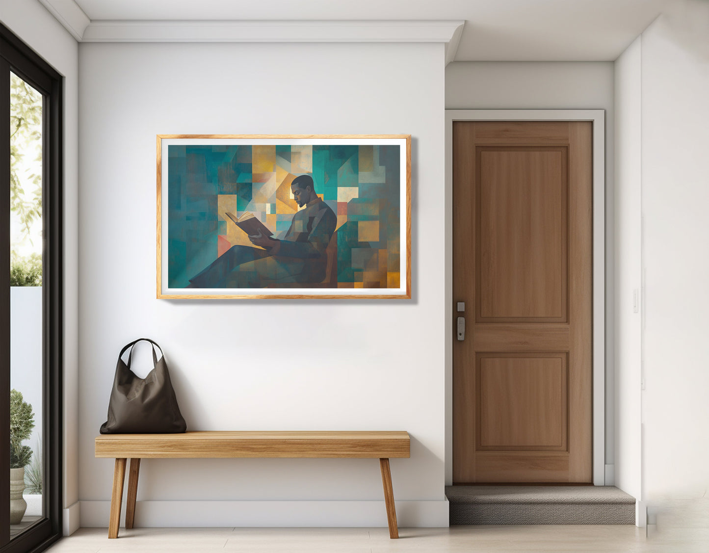 Black Man Reading Teal Abstract African American wall art view 77