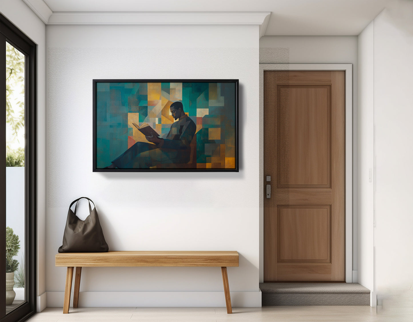 Black Man Reading Teal Abstract African American wall art view 29