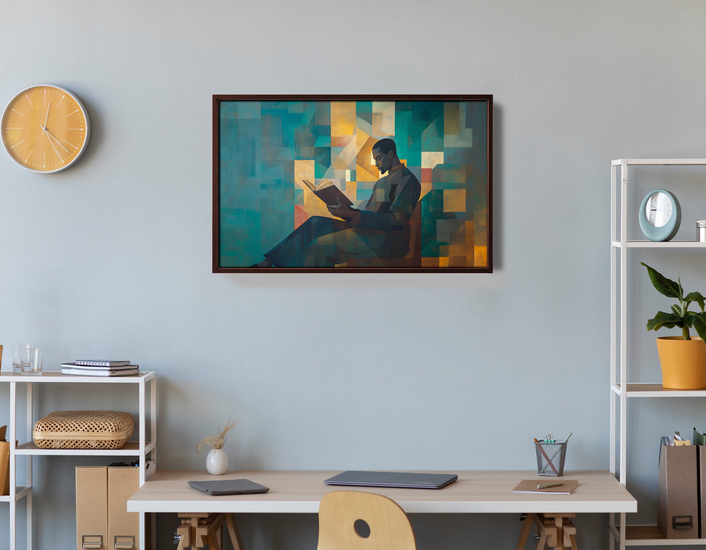 Black Man Reading Teal Abstract African American wall art view 36