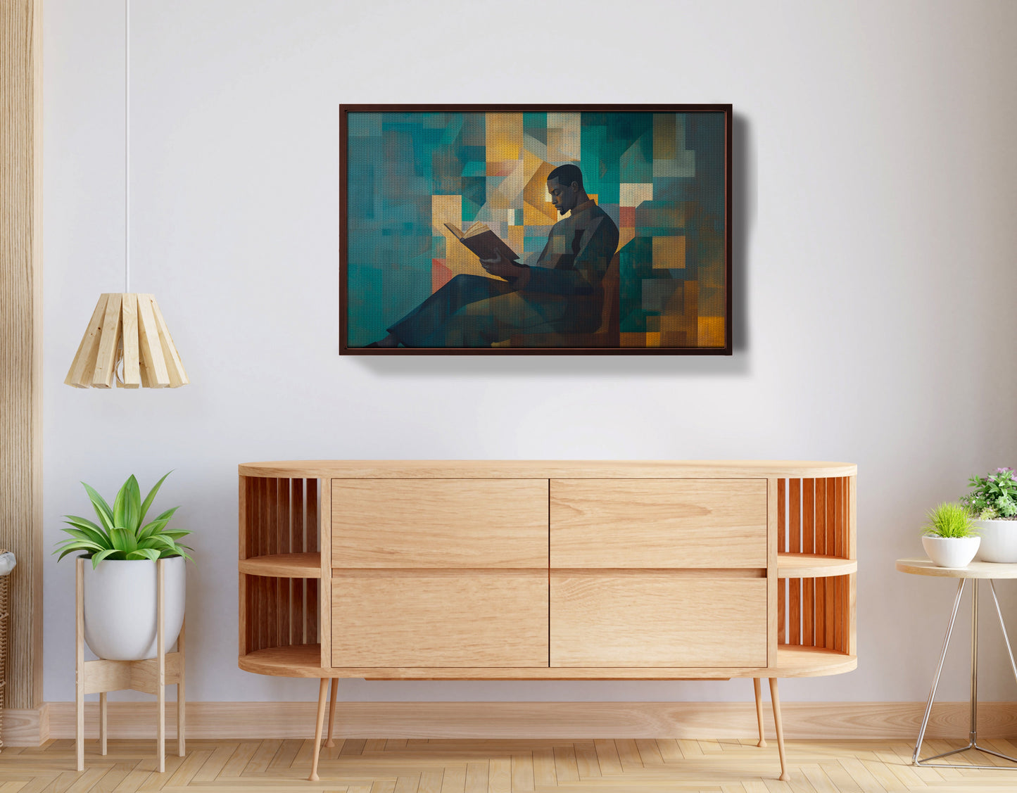 Black Man Reading Teal Abstract African American wall art view 32