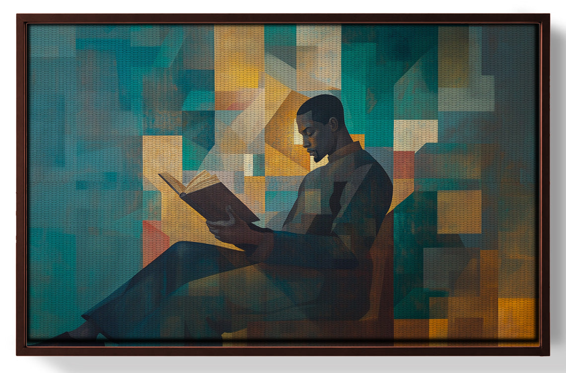 Black Man Reading Teal Abstract African American wall art view 31