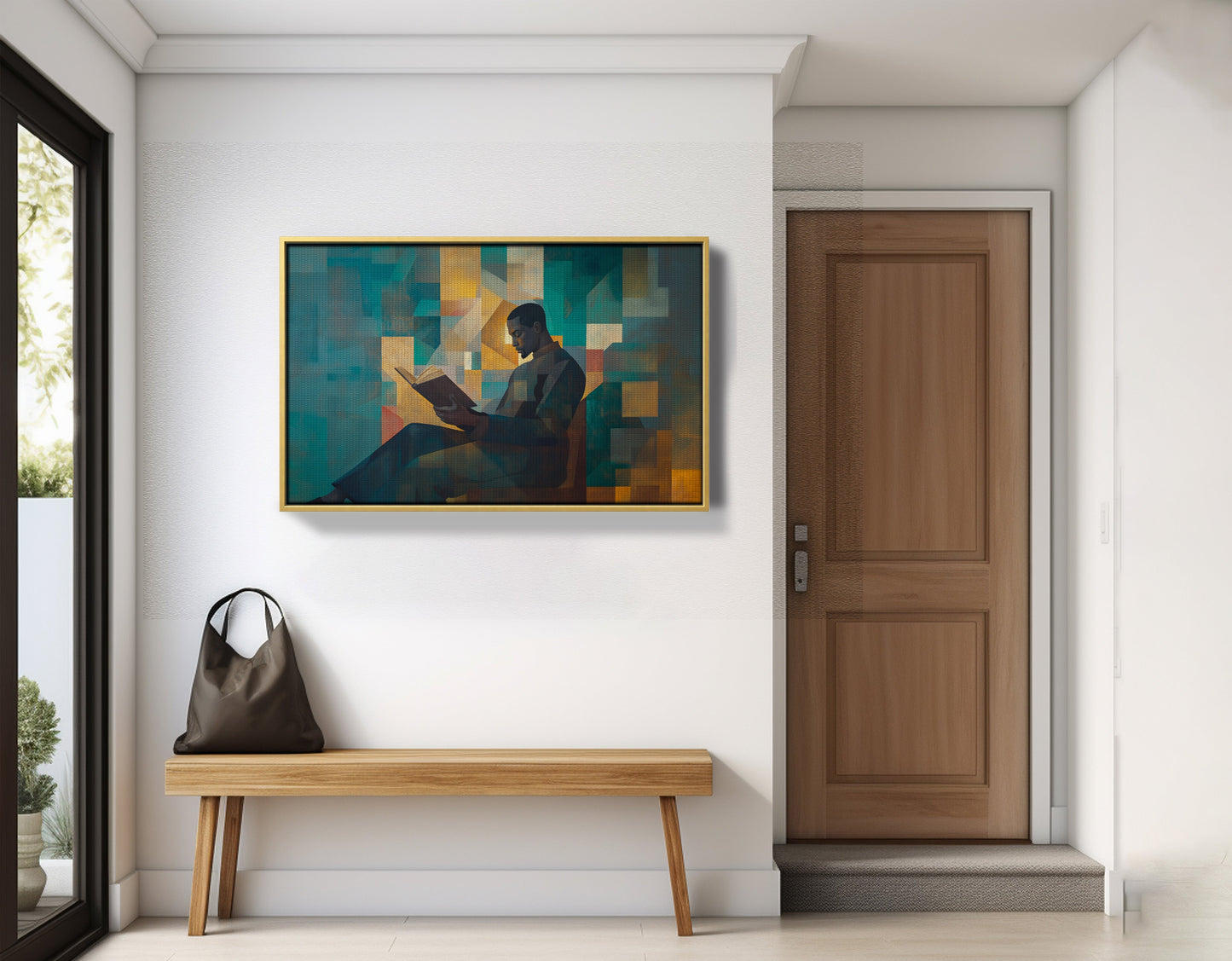 Black Man Reading Teal Abstract African American wall art view 41