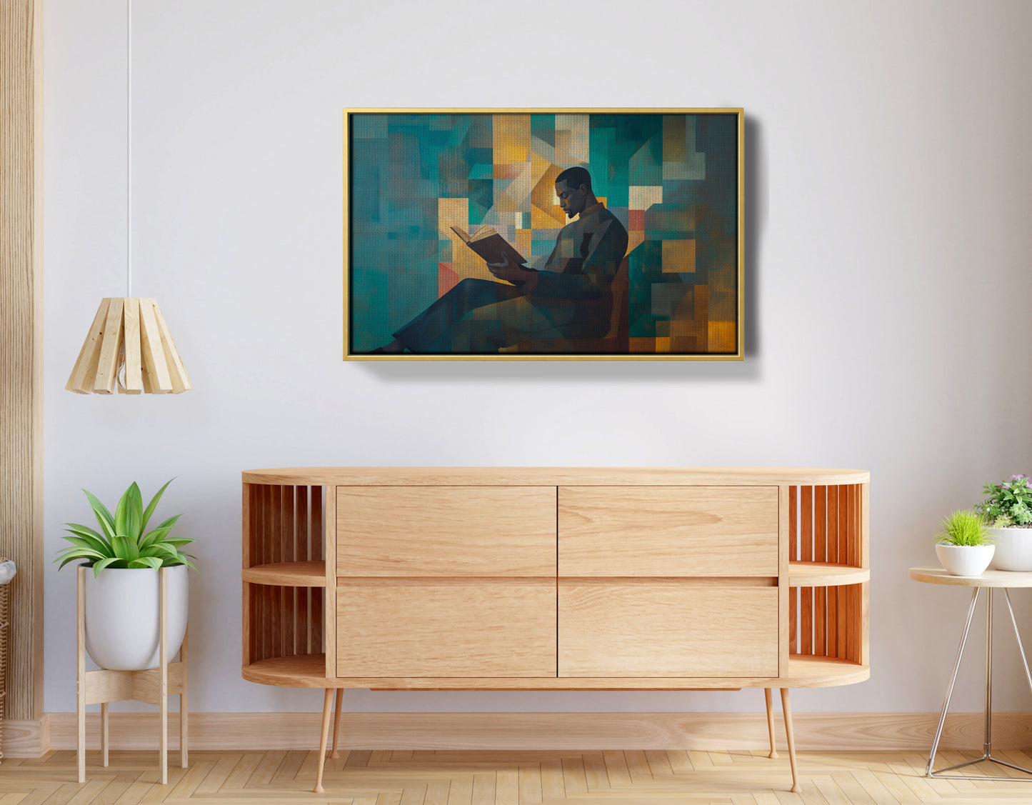 Black Man Reading Teal Abstract African American wall art view 38