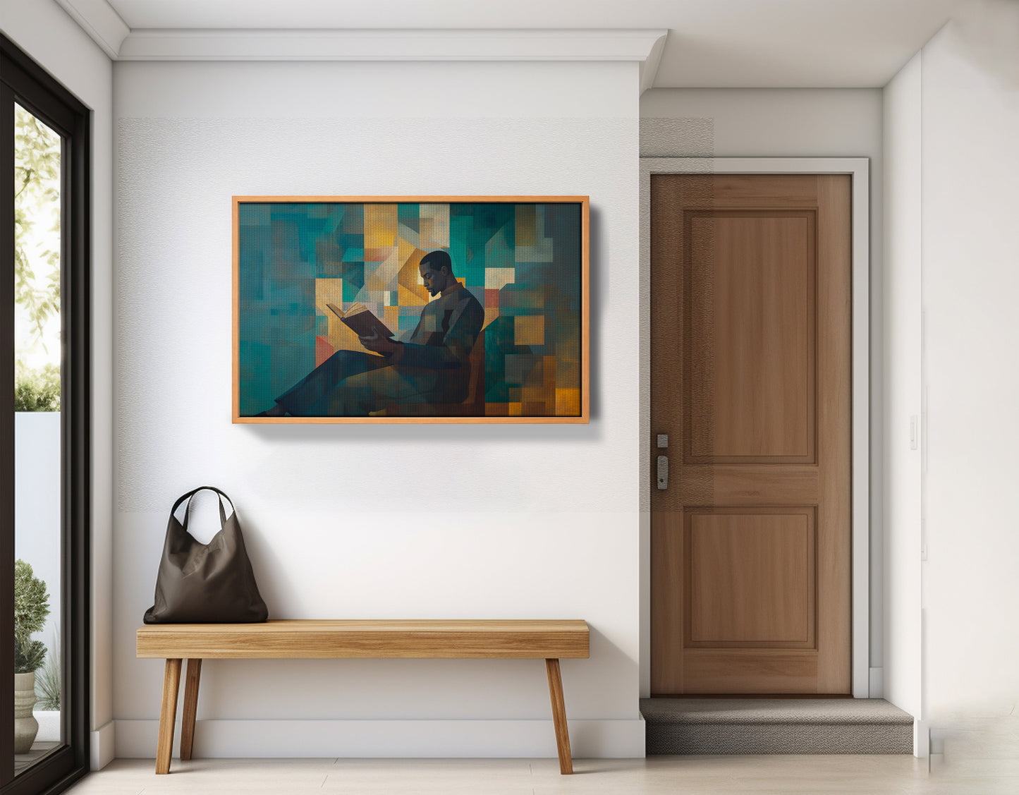 Black Man Reading Teal Abstract African American wall art view 47