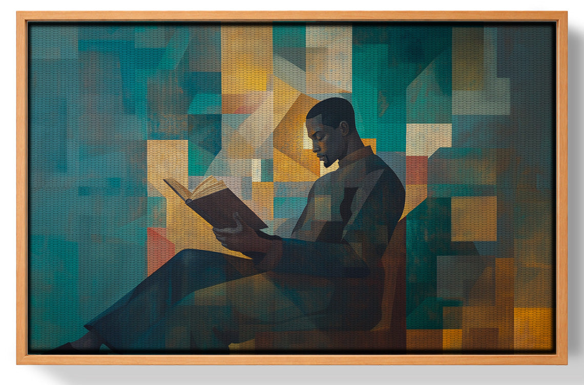 Black Man Reading Teal Abstract African American wall art view 43