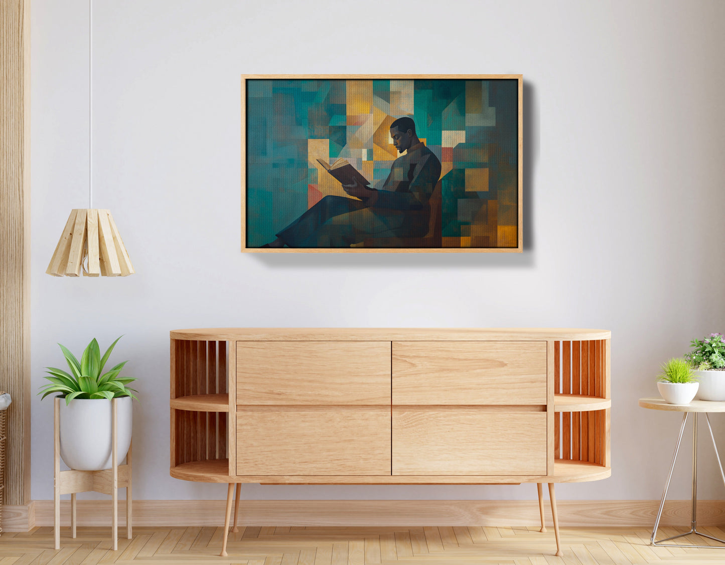 Black Man Reading Teal Abstract African American wall art view 50