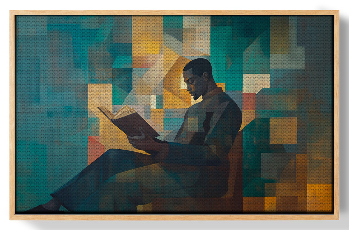 Black Man Reading Teal Abstract African American wall art view 49
