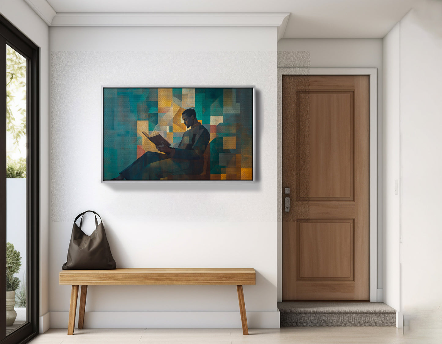 Black Man Reading Teal Abstract African American wall art view 59