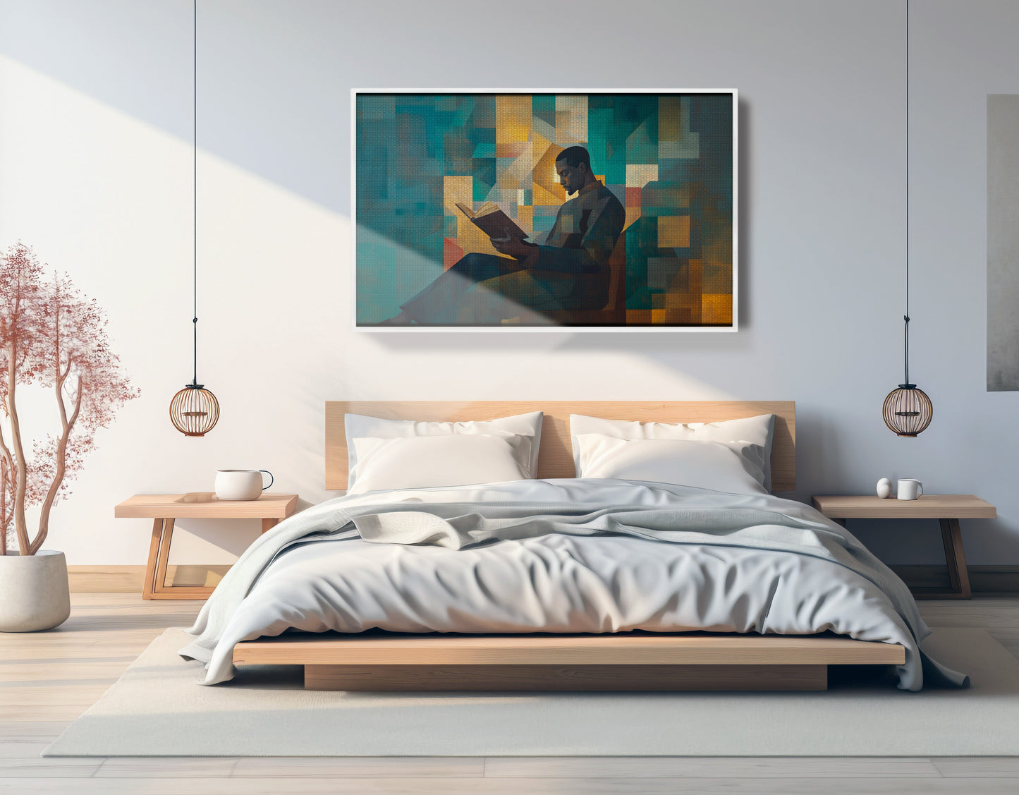 Black Man Reading Teal Abstract African American wall art view 63
