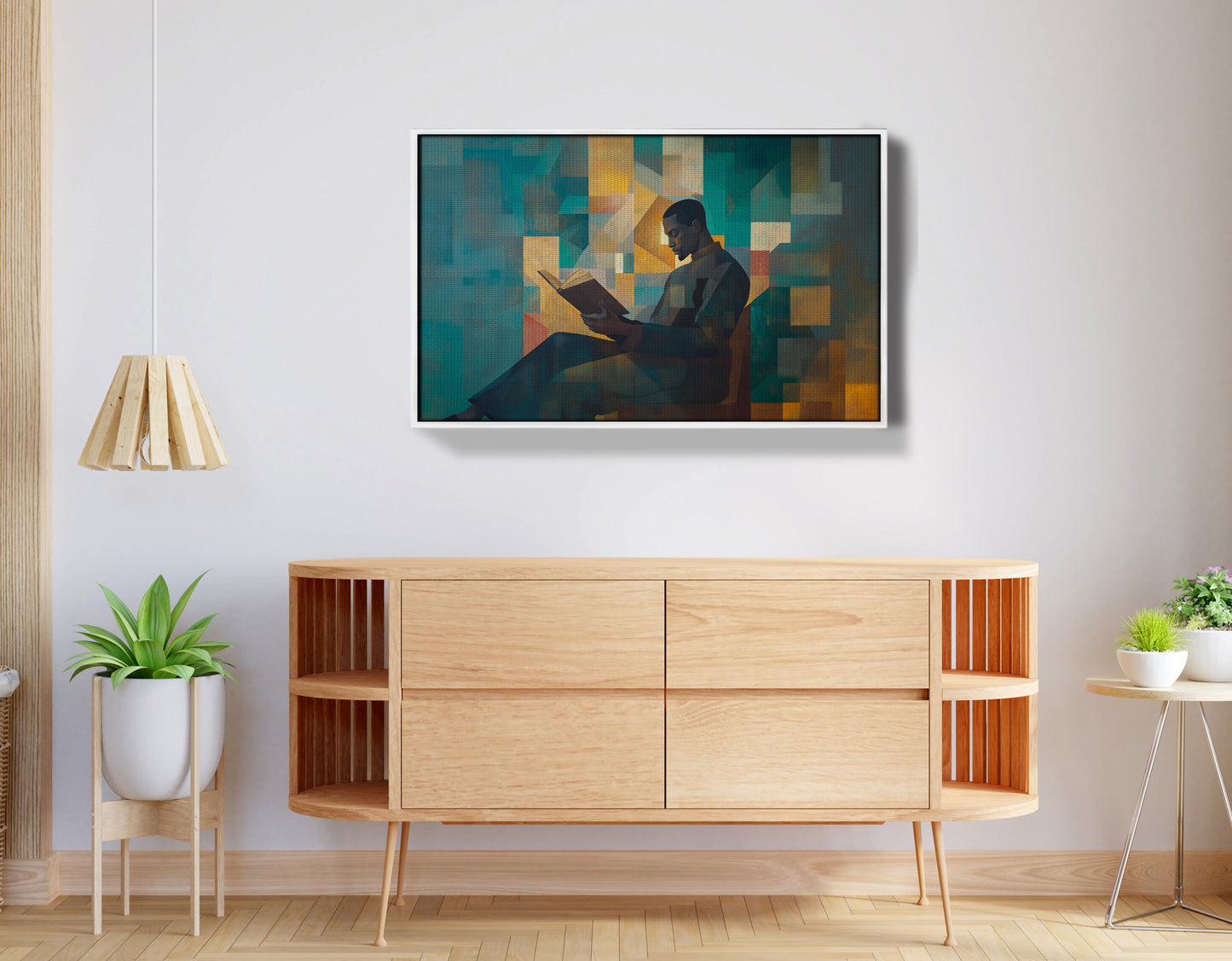 Black Man Reading Teal Abstract African American wall art view 62