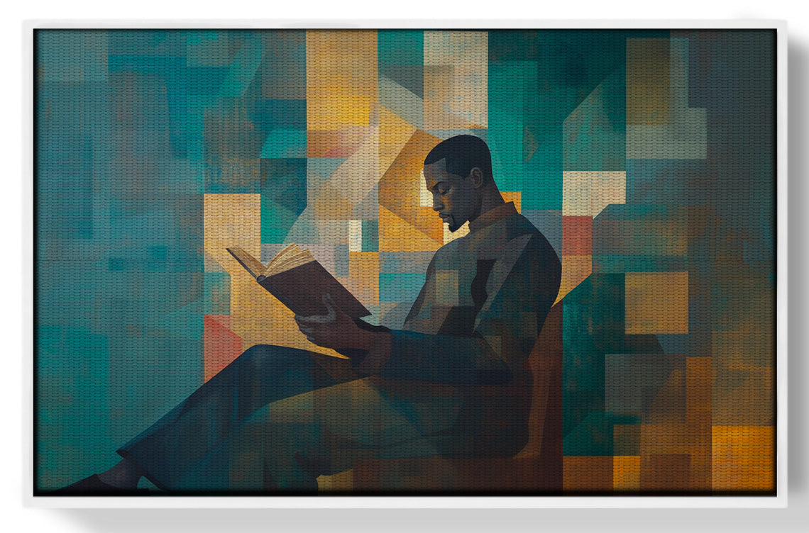Black Man Reading Teal Abstract African American wall art view 61