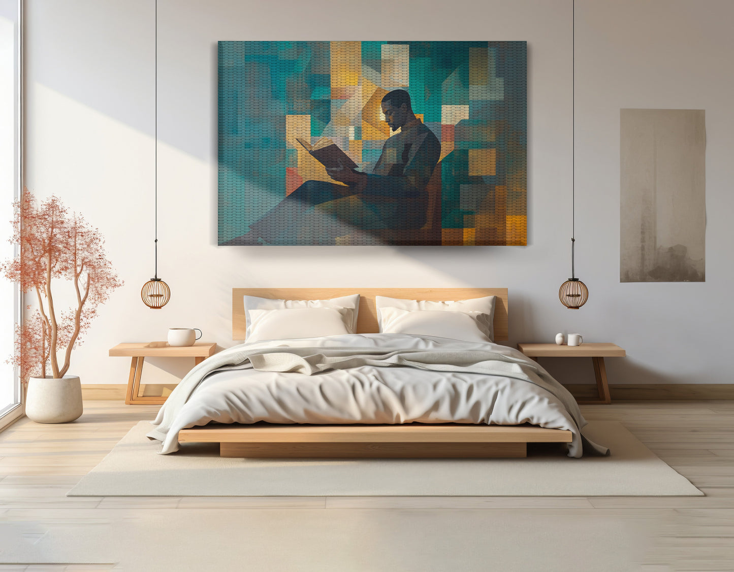 Black Man Reading Teal Abstract African American wall art view 15