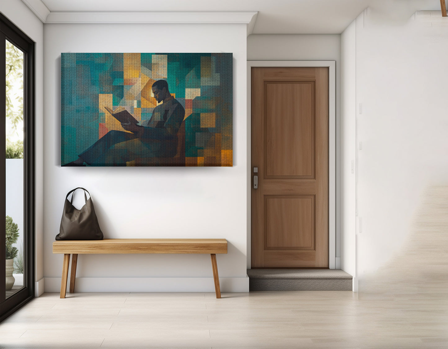 Black Man Reading Teal Abstract African American wall art view 17
