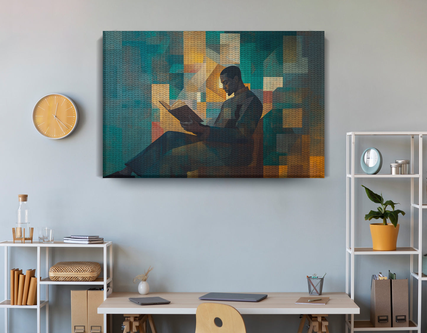 Black Man Reading Teal Abstract African American wall art view 18