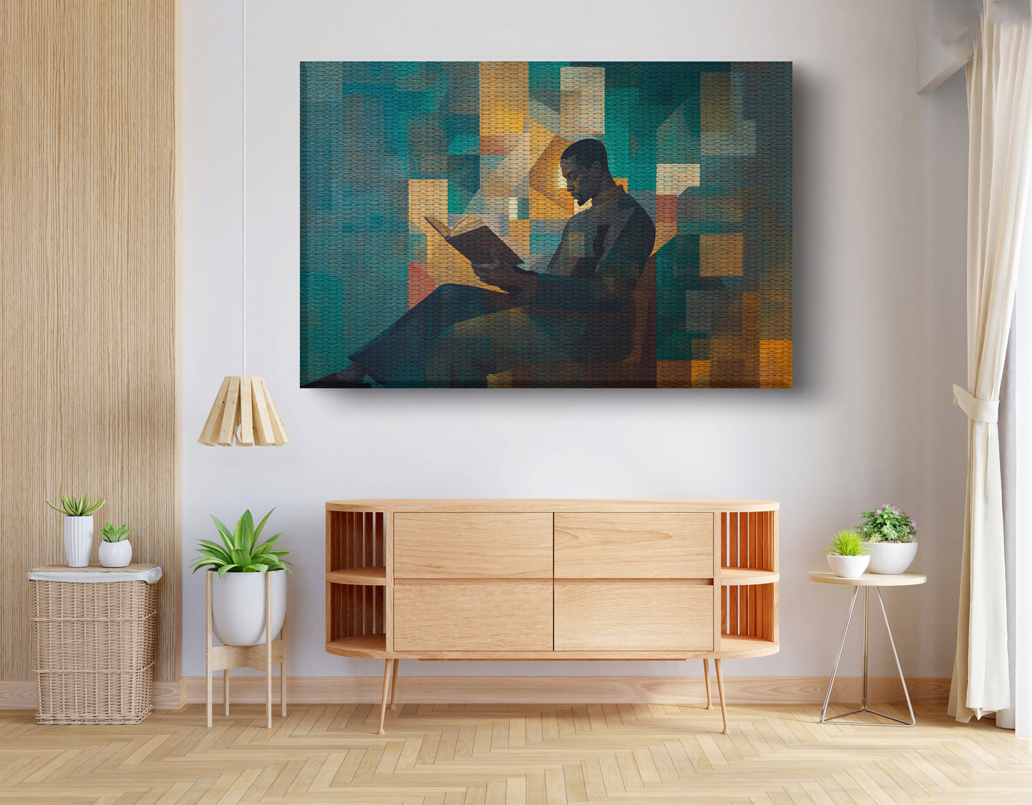 Black Man Reading Teal Abstract African American wall art view 14