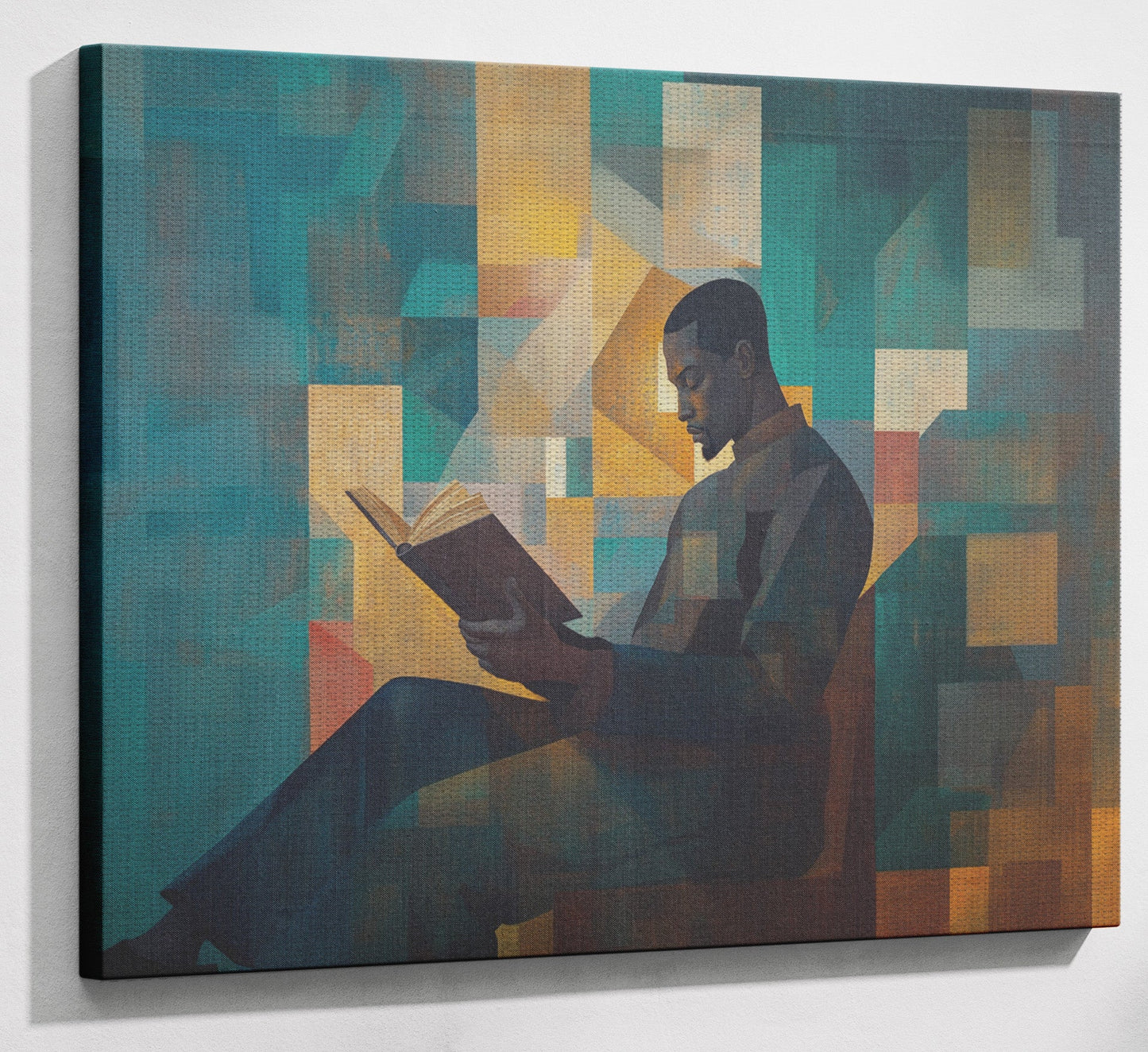 Black Man Reading Teal Abstract African American wall art view 13