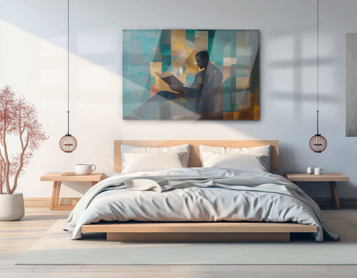 Black Man Reading Teal Abstract African American wall art view 21