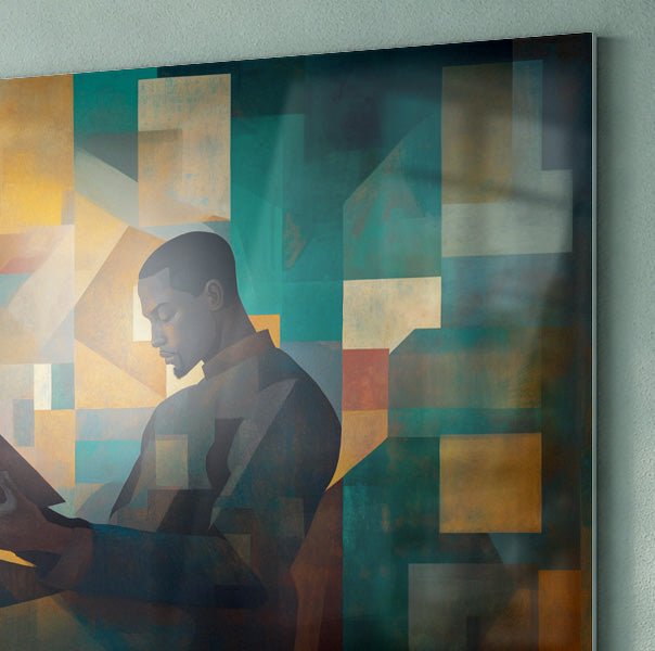 Black Man Reading Teal Abstract African American wall art view 22