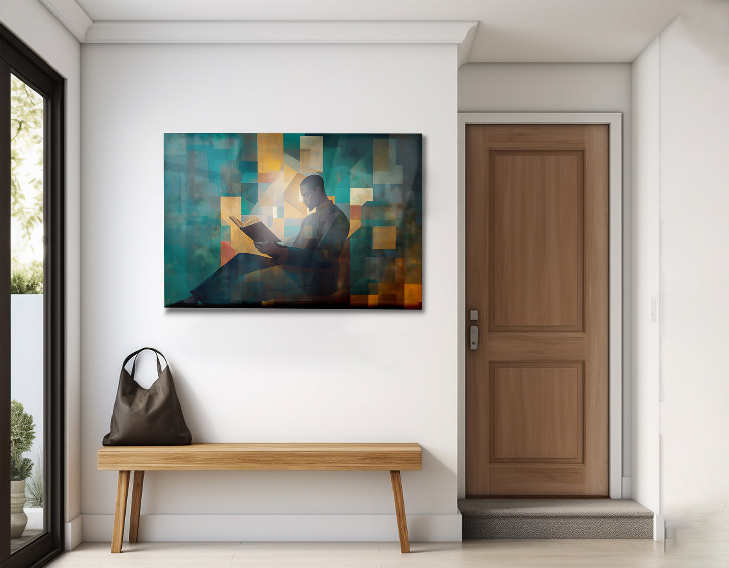 Black Man Reading Teal Abstract African American wall art view 23