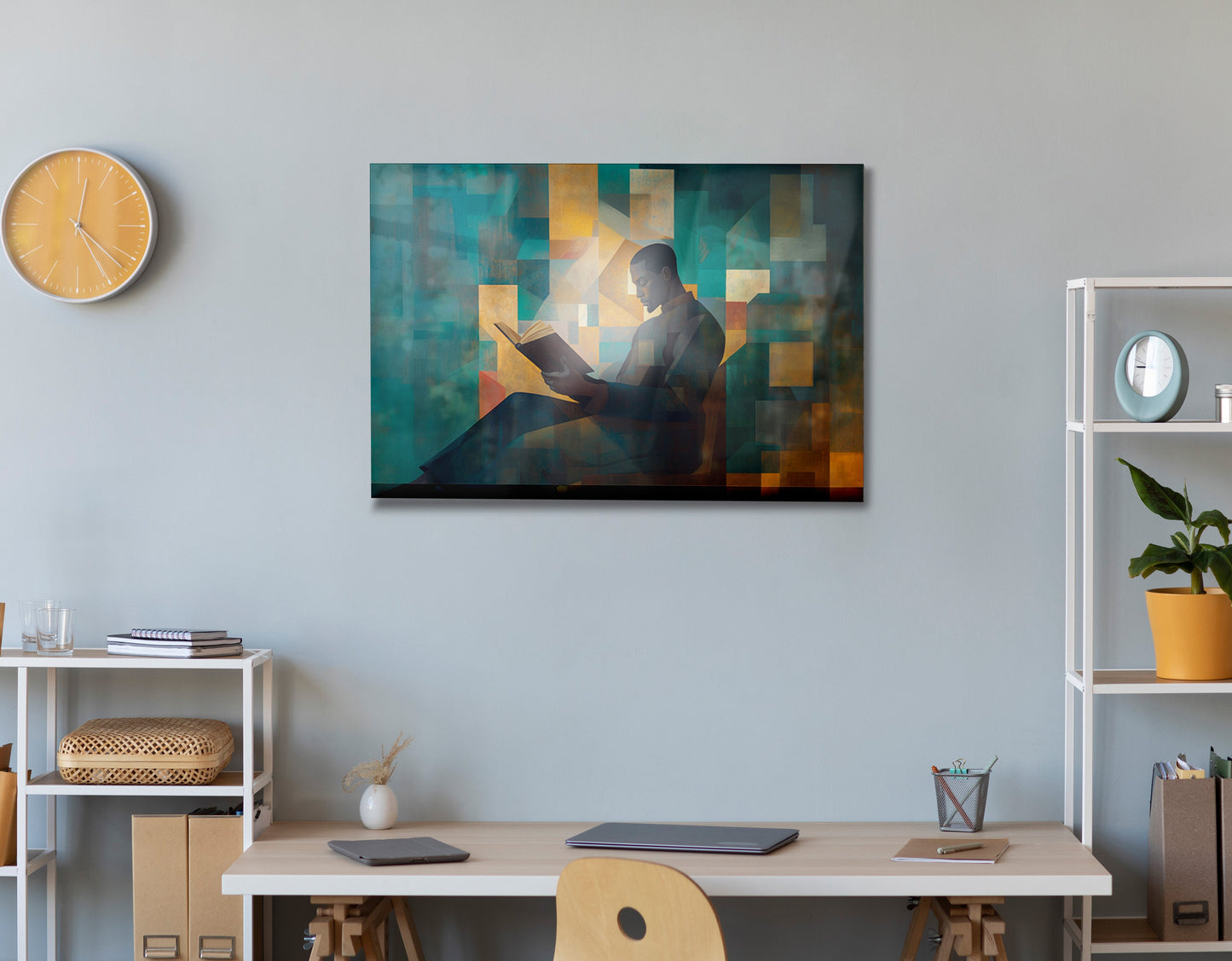 Black Man Reading Teal Abstract African American wall art view 24