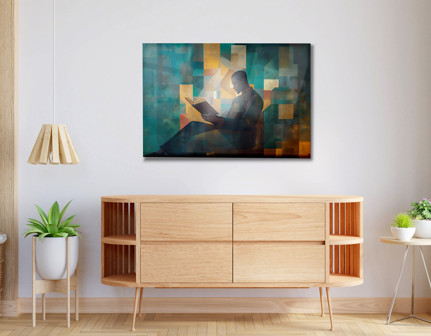 Black Man Reading Teal Abstract African American wall art view 20