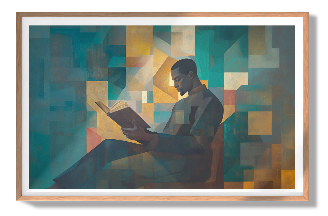 Black Man Reading Teal Abstract African American wall art view 79