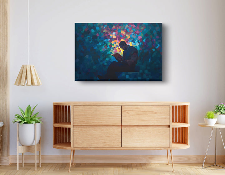 Black Man Reading Blue Abstract Wall Art