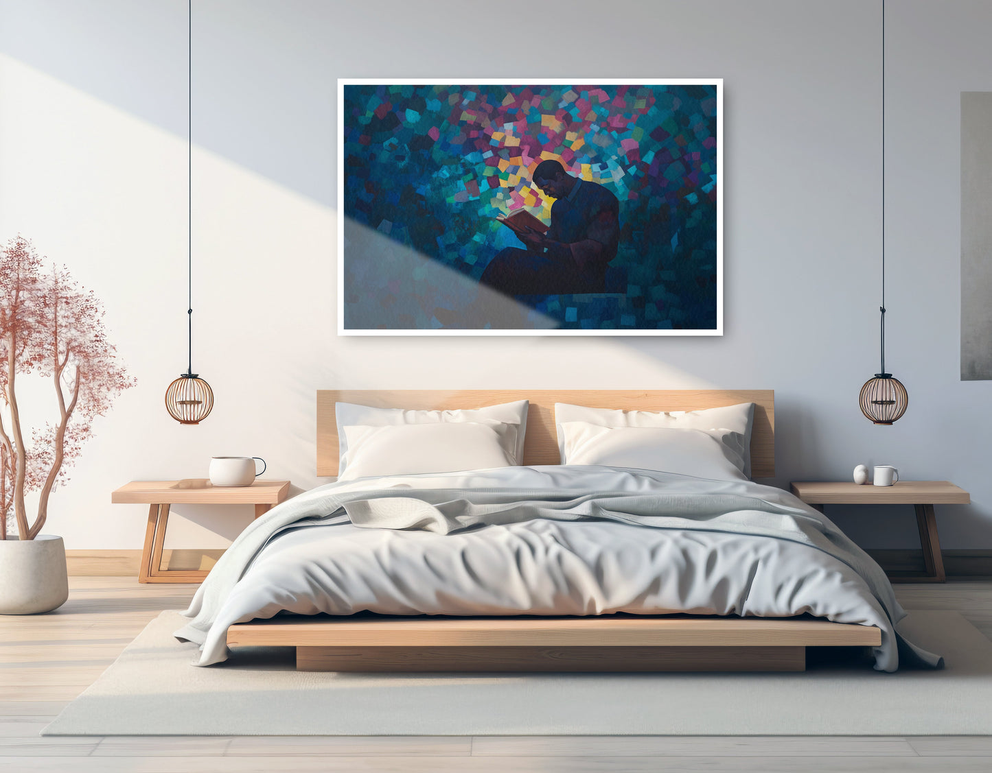 Black Man Reading Blue Abstract African American wall art artwork view