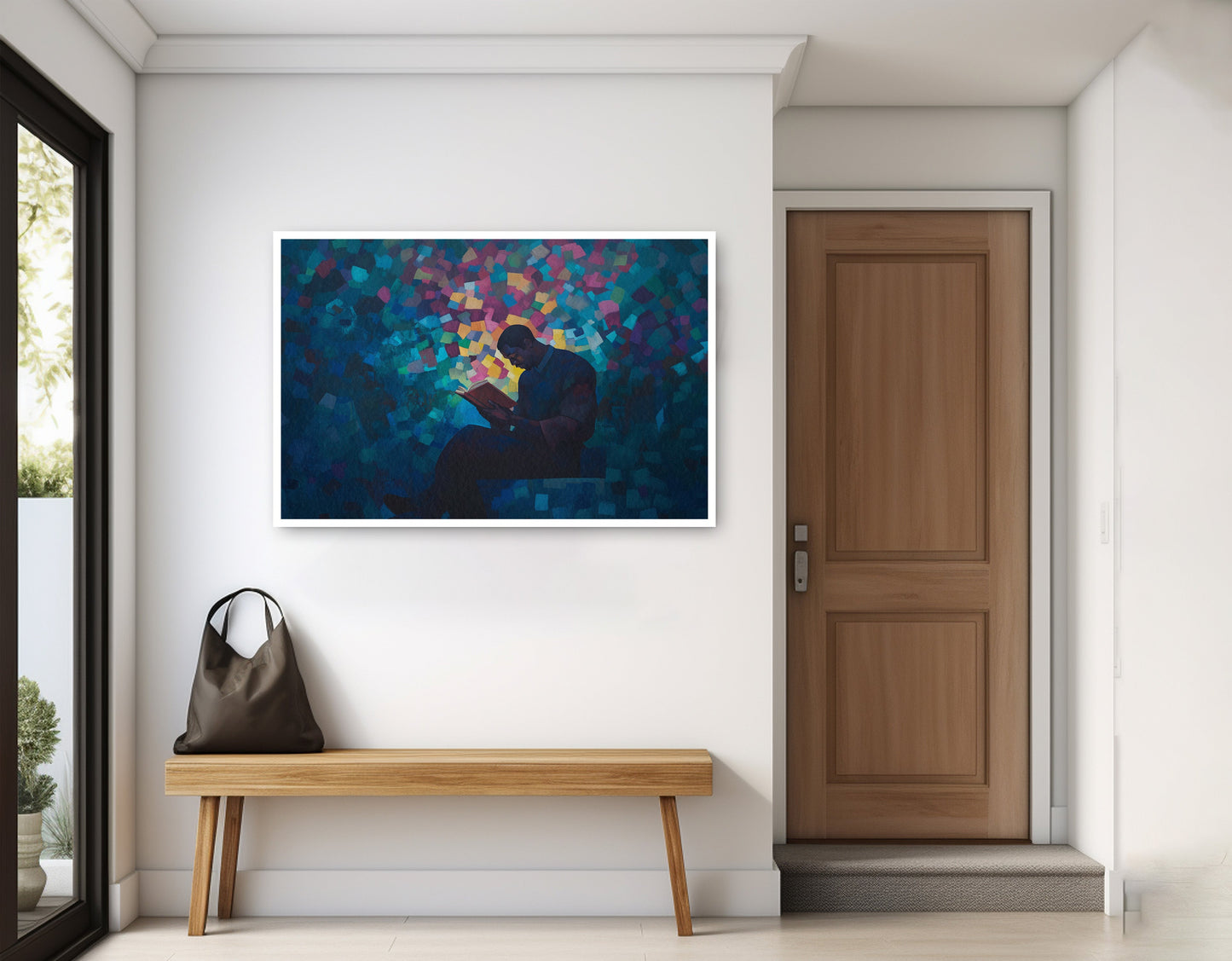 Black Man Reading Blue Abstract African American wall art home decor view