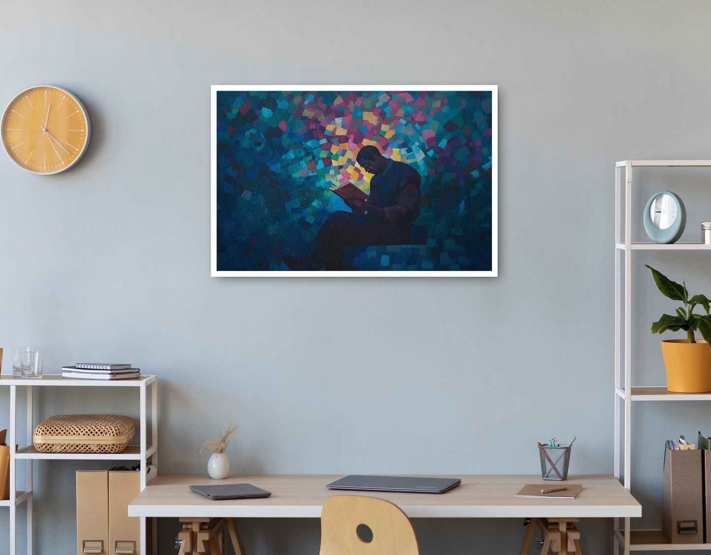 Black Man Reading Blue Abstract African American wall art print view