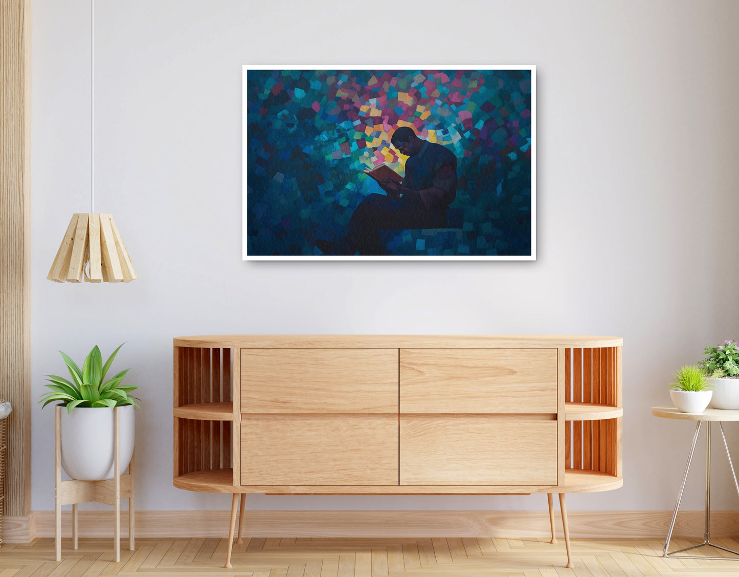 Alternate view of Black Man Reading Blue Abstract African American wall art canvas print
