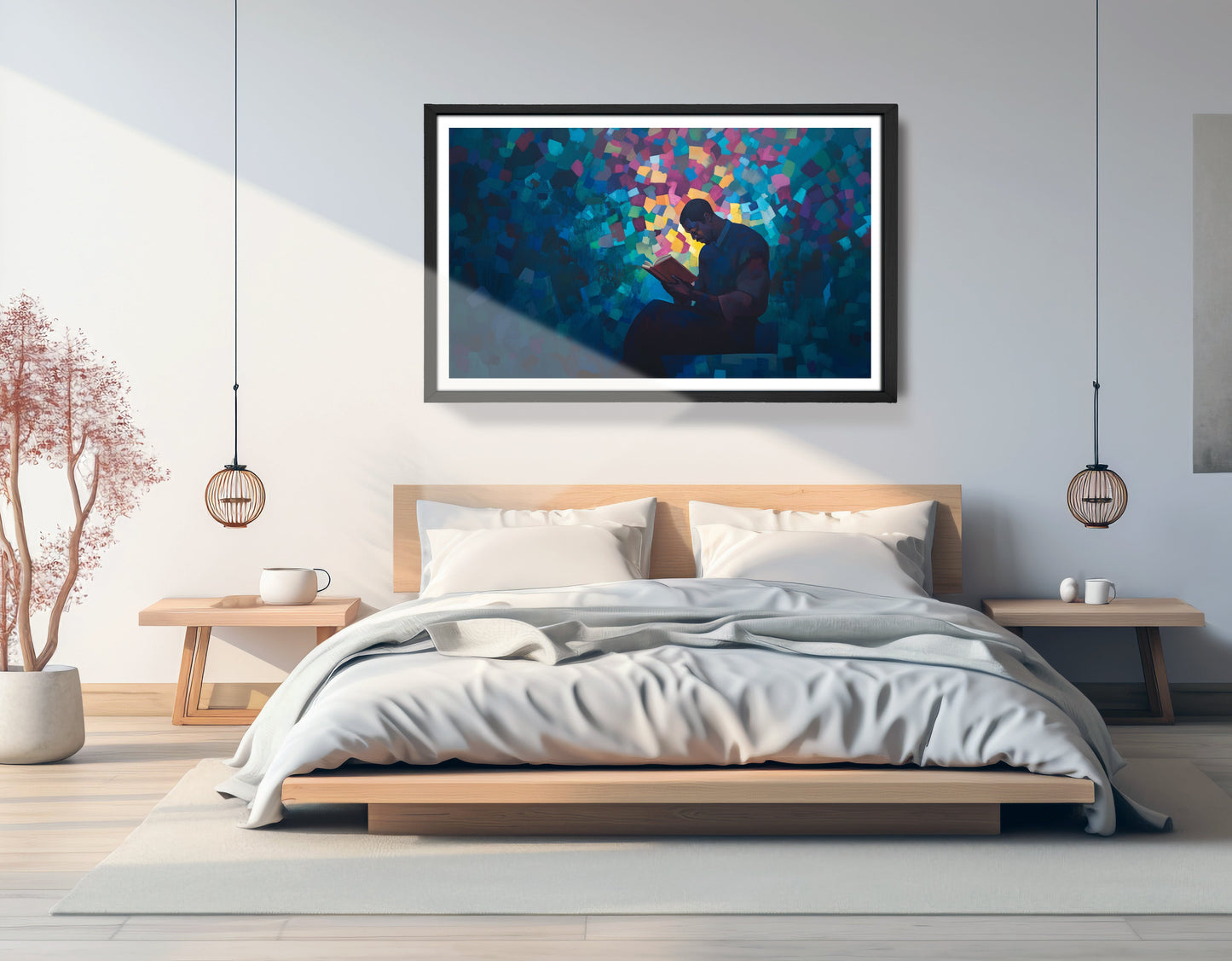 Black Man Reading Blue Abstract African American wall art view 69