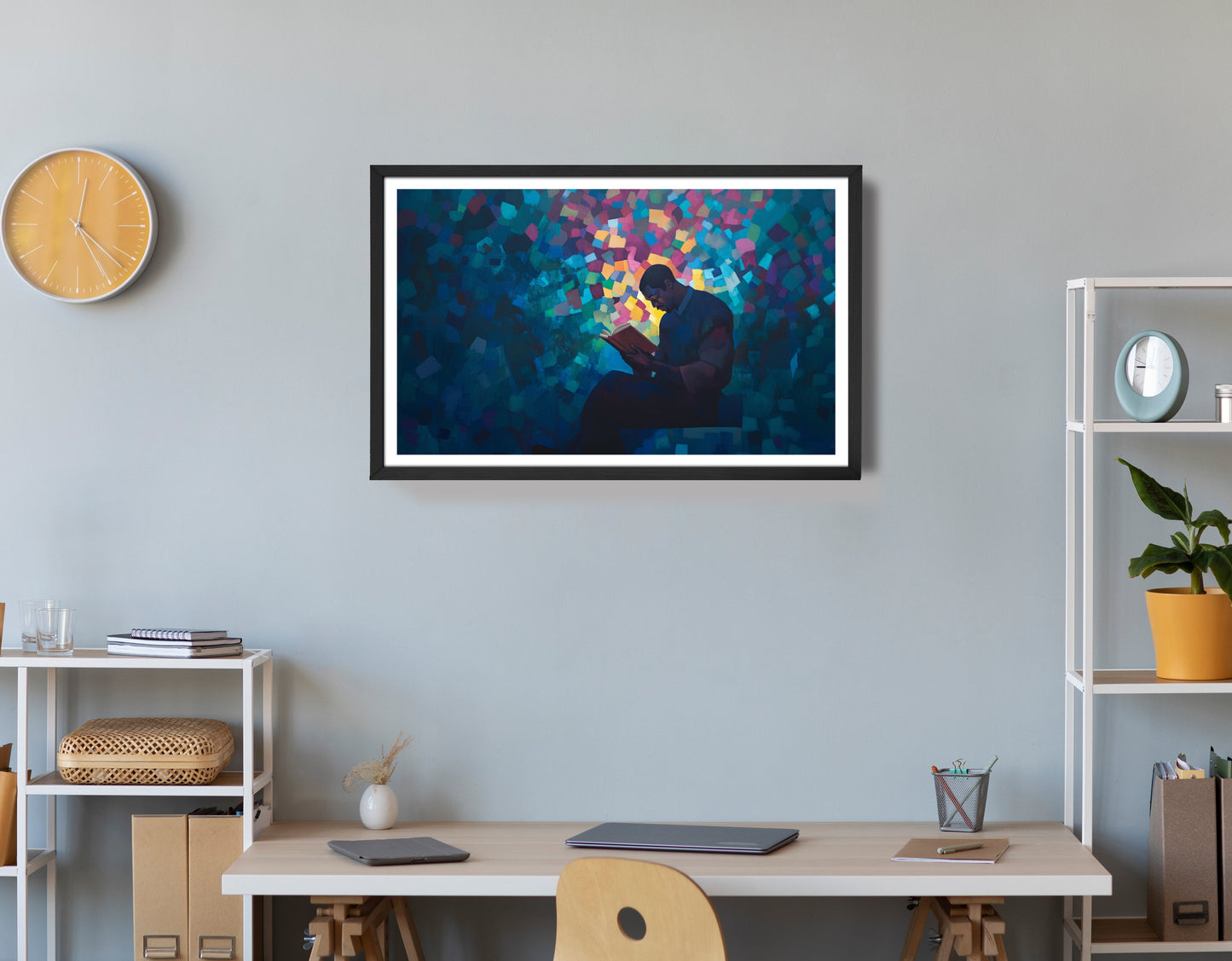 Black Man Reading Blue Abstract African American wall art view 72
