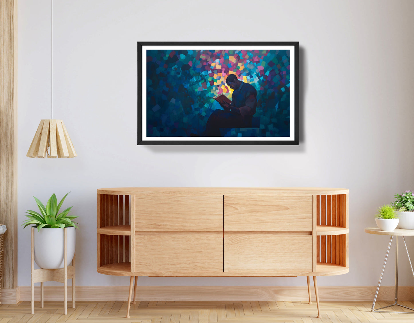 Black Man Reading Blue Abstract African American wall art view 68