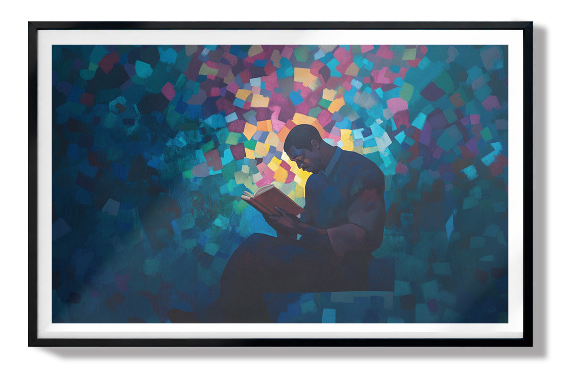 Black Man Reading Blue Abstract African American wall art view 67