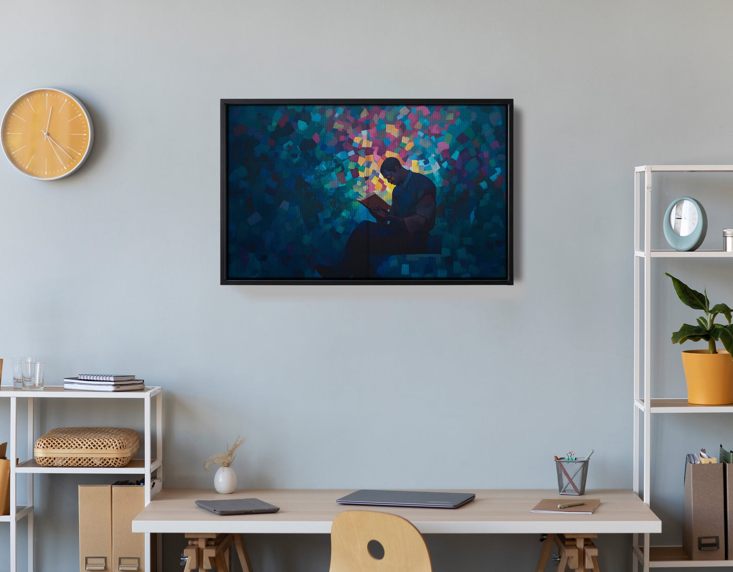 Black Man Reading Blue Abstract African American wall art view 30