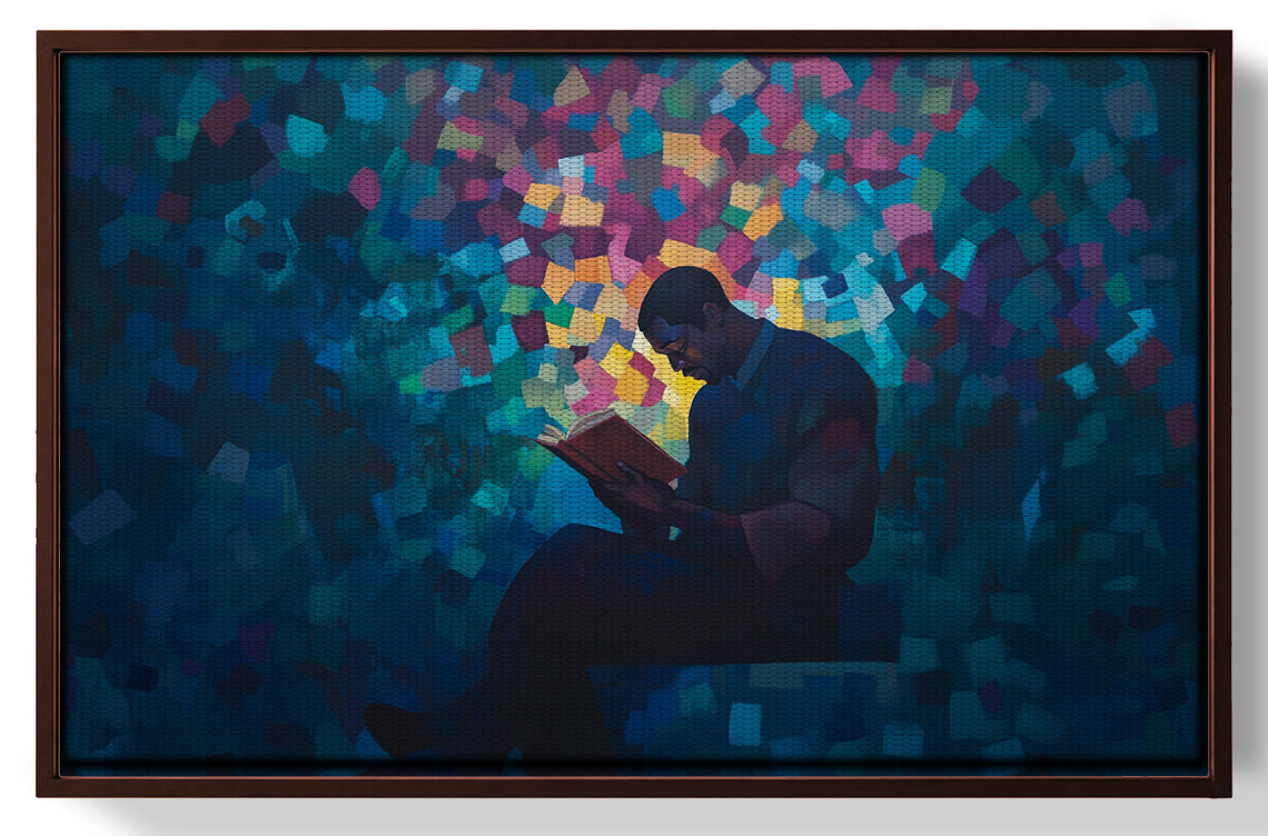 Black Man Reading Blue Abstract African American wall art view 31