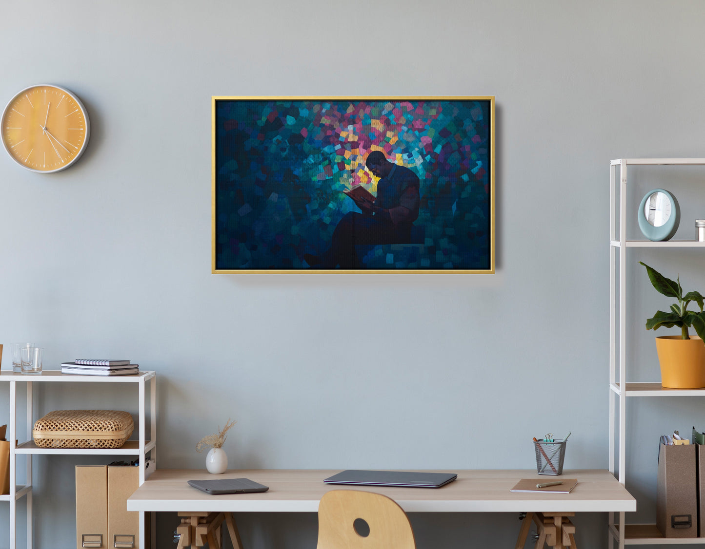 Black Man Reading Blue Abstract African American wall art view 42
