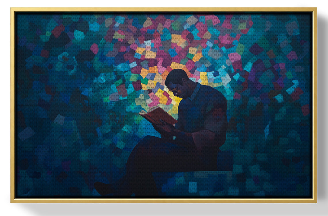 Black Man Reading Blue Abstract African American wall art view 37