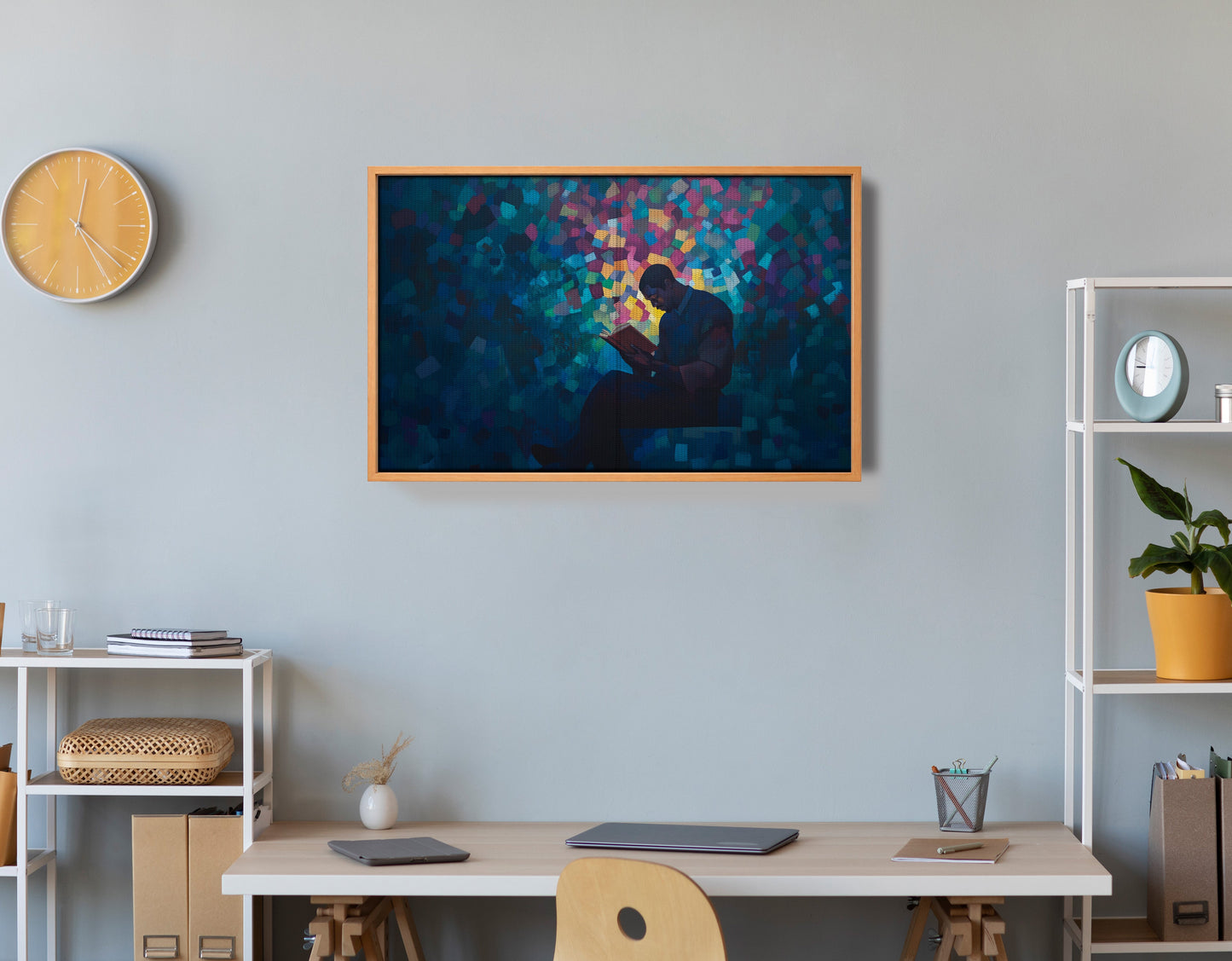 Black Man Reading Blue Abstract African American wall art view 48