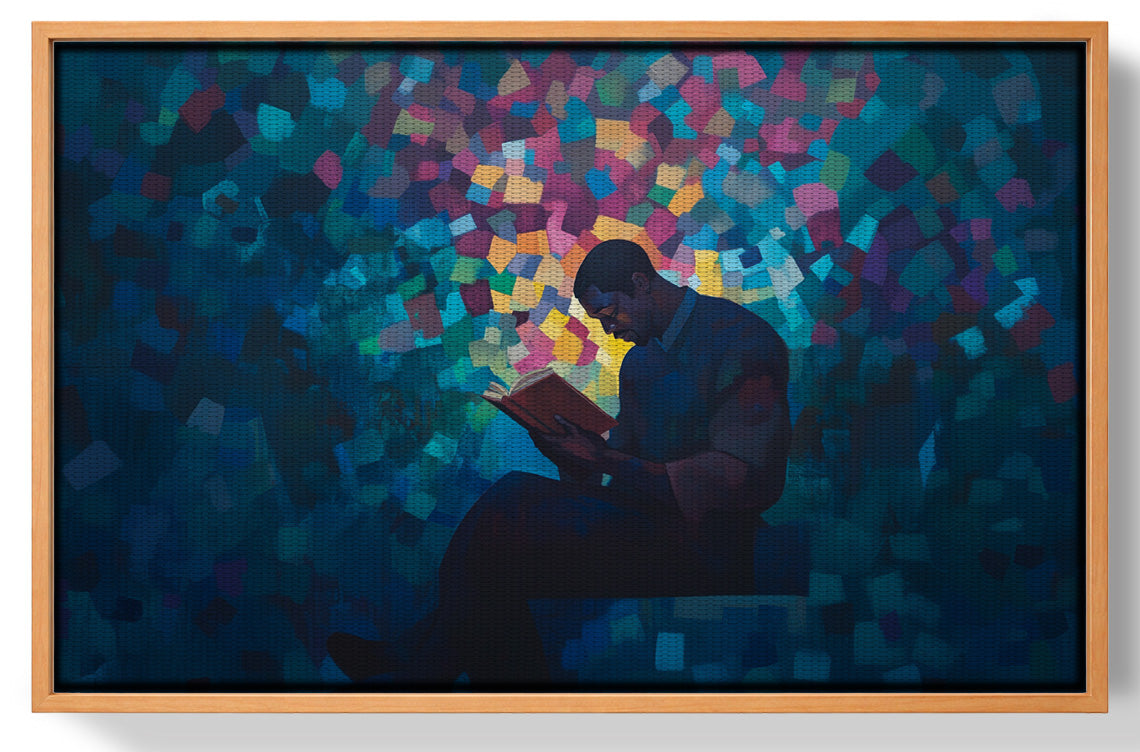 Black Man Reading Blue Abstract African American wall art view 43