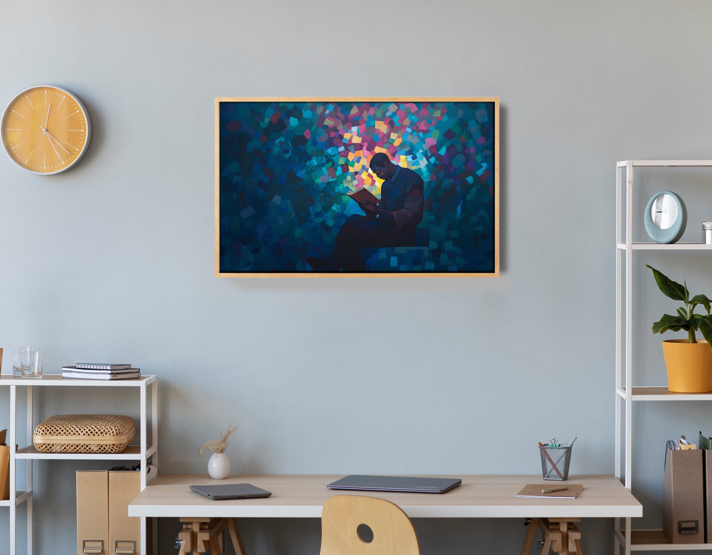 Black Man Reading Blue Abstract African American wall art view 54